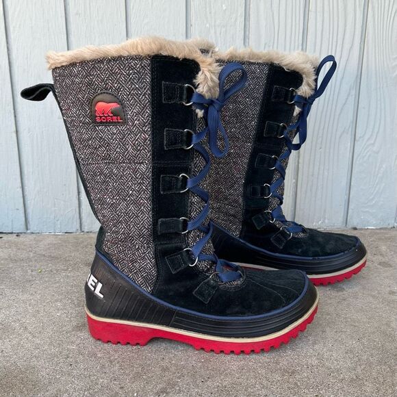 Sorel Tivoli High Herringbone Waterproof Fur Gray Boots Women's - SZ 8 - Picture 1 of 14